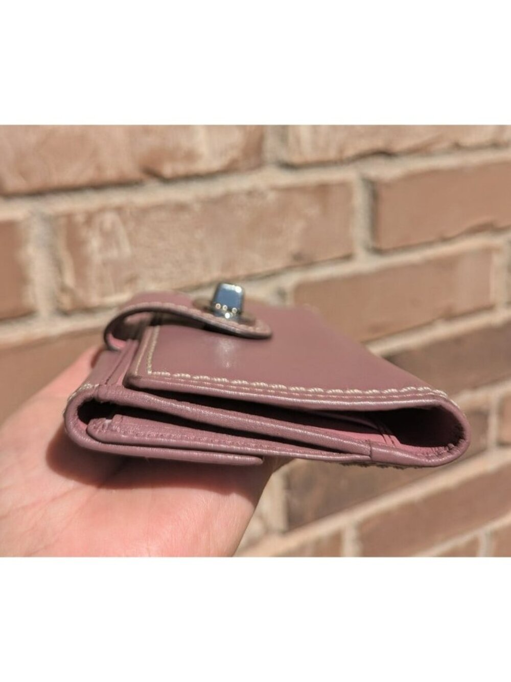 Vintage Y2K Coach Smooth Leather Trifold Turn Lock Wallet Clutch Mauve/Purple? - Picture 5 of 9